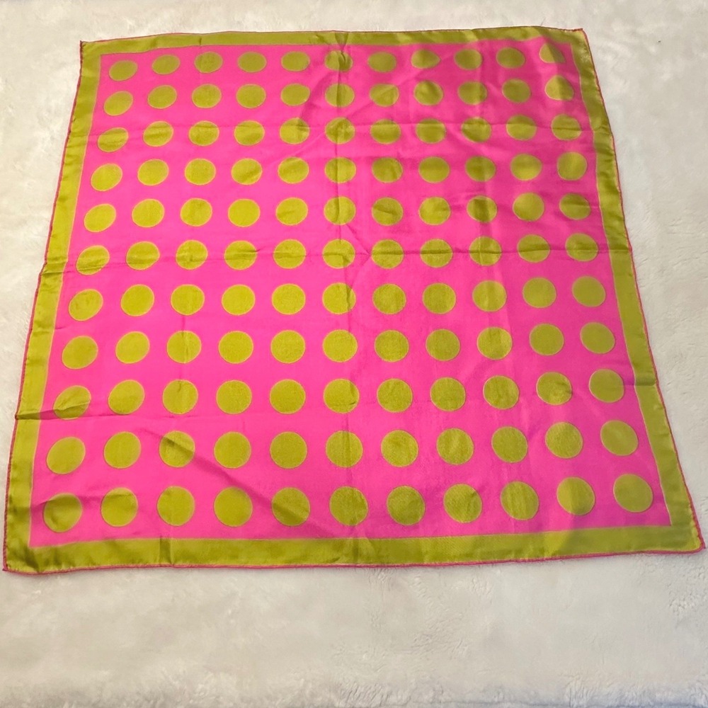 Vintage Vera Neumann Scarf Womens 26x27 Pink Green Polka Dot Square